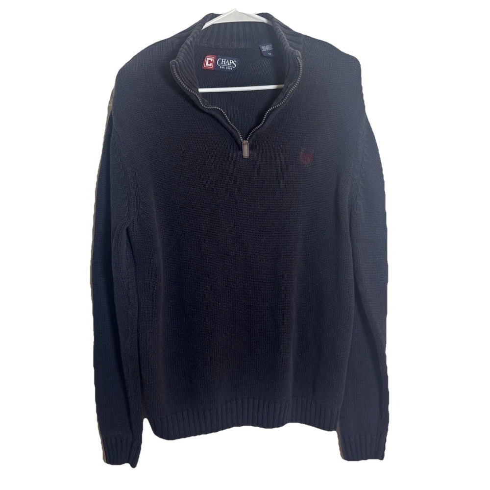 Chaps Men's Sweater M Navy Blue Cotton Quarter Zip Mock Neck‎ Pullover Knit